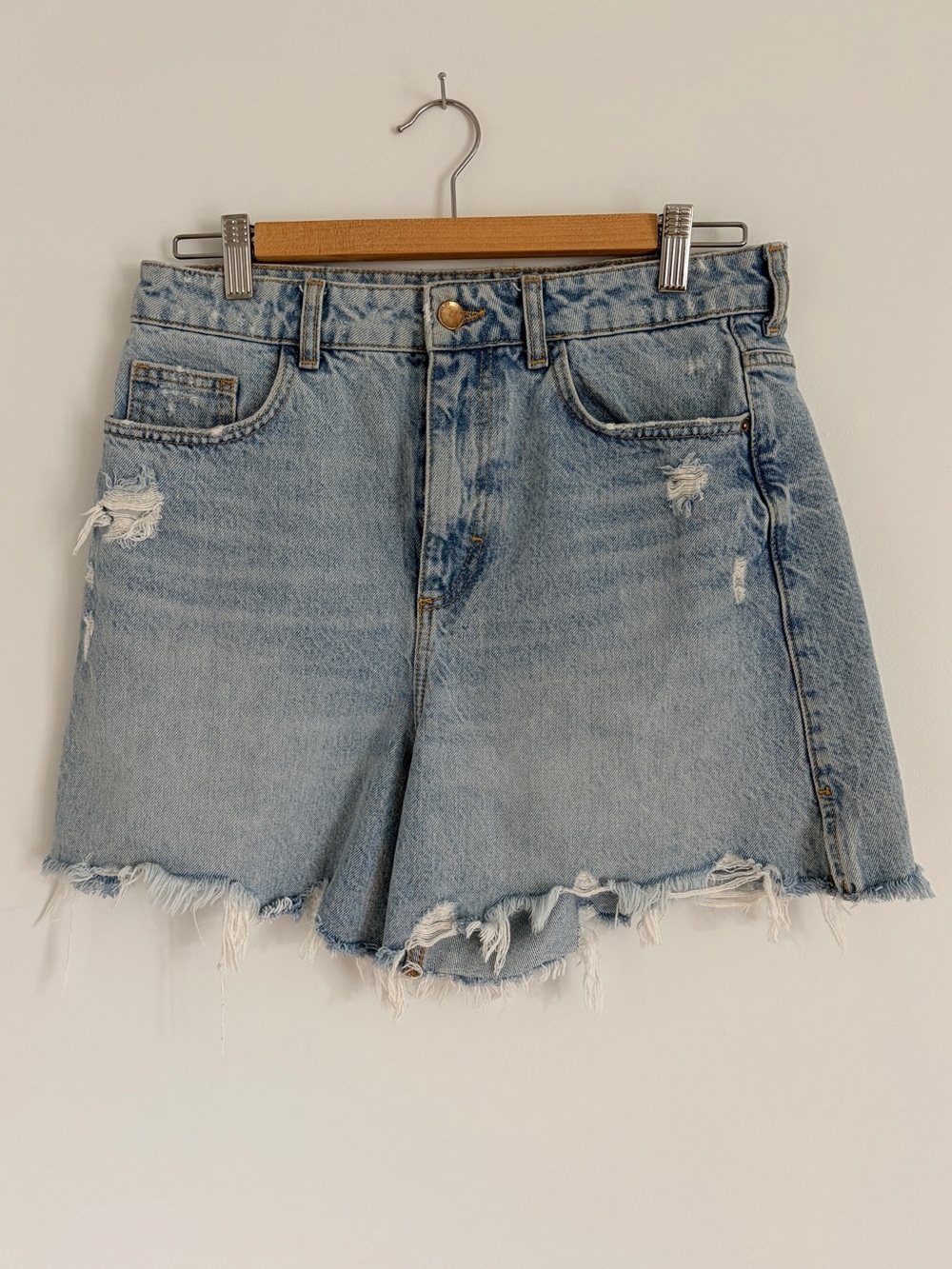 Light Blue Distressed Zara High Waisted Denim Shorts